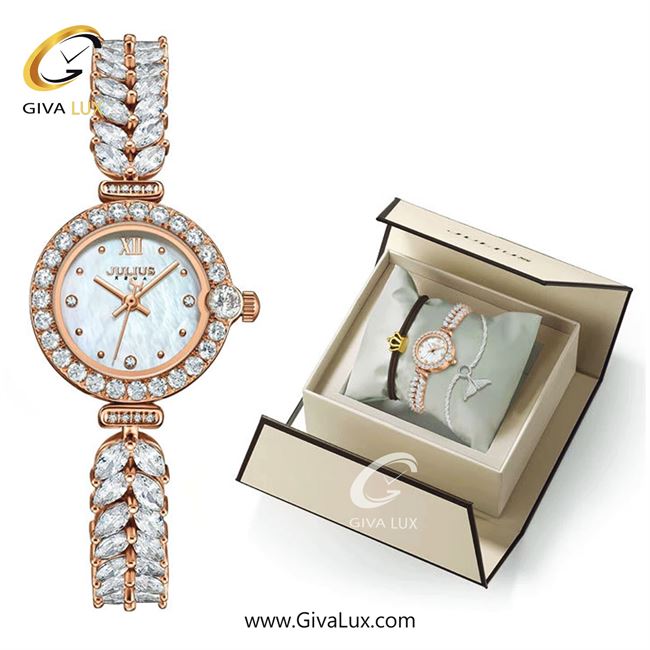پک هدیه ساعت و دستبند اورجینال زنانه جولیوس رزگلد | رزگلد| نقره ای| کد رفرنس JA-1434B