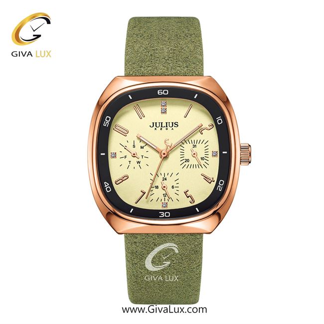ساعت مچی اورجینال زنانه جولیوس سه موتوره فول تایم رزگلد | سبز| کرم| کد رفرنس JA-1443B