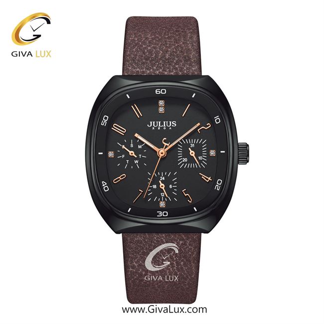 ساعت مچی اورجینال زنانه جولیوس سه موتوره فول تایم مشکی | قهوه ای| مشکی| کد رفرنس JA-1443C