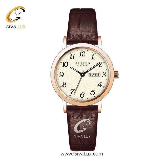 ساعت مچی اورجینال زنانه جولیوس رزگلد | قهوه ای| کرم| کد رفرنس JA-1528B
