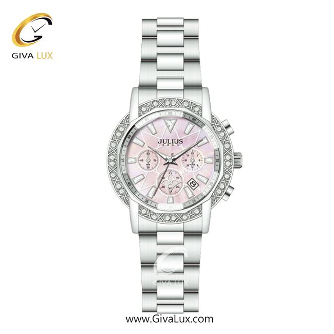 ساعت مچی اورجینال زنانه جولیوس سه موتوره کرنوگراف نقره ای | نقره ای| بنفش| کد رفرنس JA-1530B