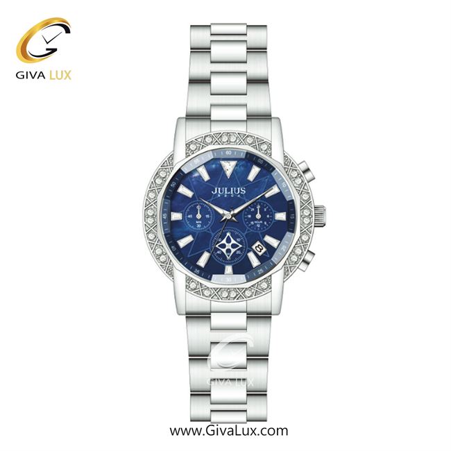 ساعت مچی اورجینال زنانه جولیوس سه موتوره کرنوگراف نقره ای | نقره ای| سرمه ای| کد رفرنس JA-1530C