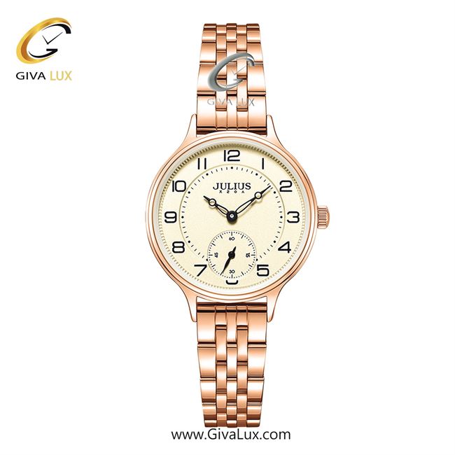 ساعت مچی اورجینال زنانه جولیوس | JULIUS دو موتوره زیر ثانیه رزگلد | رزگلد| کرم| کد رفرنس JA-1564F
