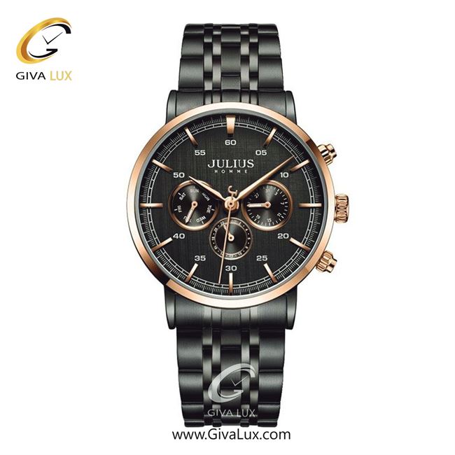 ساعت مچی اورجینال مردانه جولیوس سه موتوره فول تایم مشکی | مشکی| مشکی| کد رفرنس JAH-100D