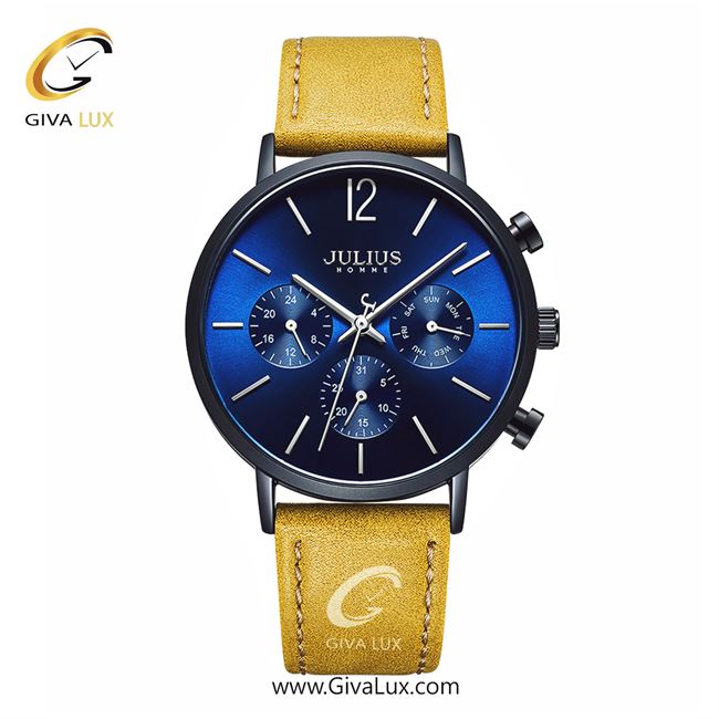 ساعت مچی اورجینال مردانه جولیوس سه موتوره فول تایم مشکی | زرد| سرمه ای| کد رفرنس JAH-101C