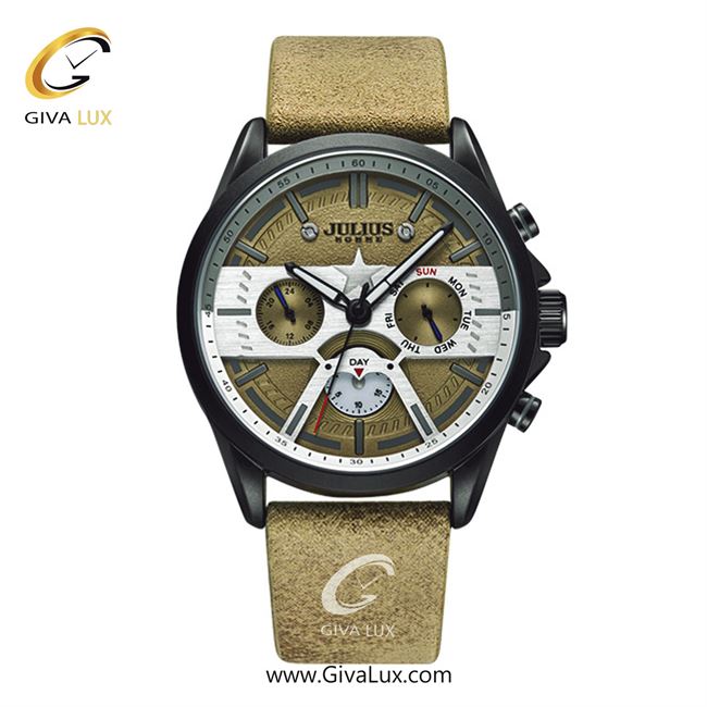 ساعت مچی اورجینال مردانه جولیوس سه موتوره فول تایم مشکی | خاکی| خاکی| کد رفرنس JAH-106A