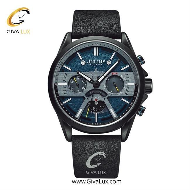 ساعت مچی اورجینال جولیوس مردانه سه موتوره فول تایم مشکی | مشکی | آبی | کد رفرنس JAH-106B