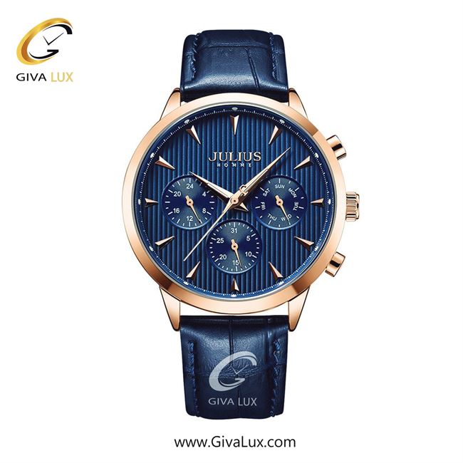 ساعت مچی اورجینال مردانه جولیوس سه موتوره فول تایم رزگلد | سرمه ای| سرمه ای| کد رفرنس JAH-107C