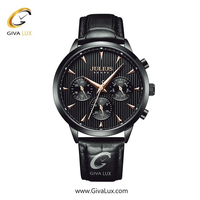 ساعت مچی اورجینال مردانه جولیوس سه موتوره فول تایم مشکی | مشکی| مشکی| کد رفرنس JAH-107D