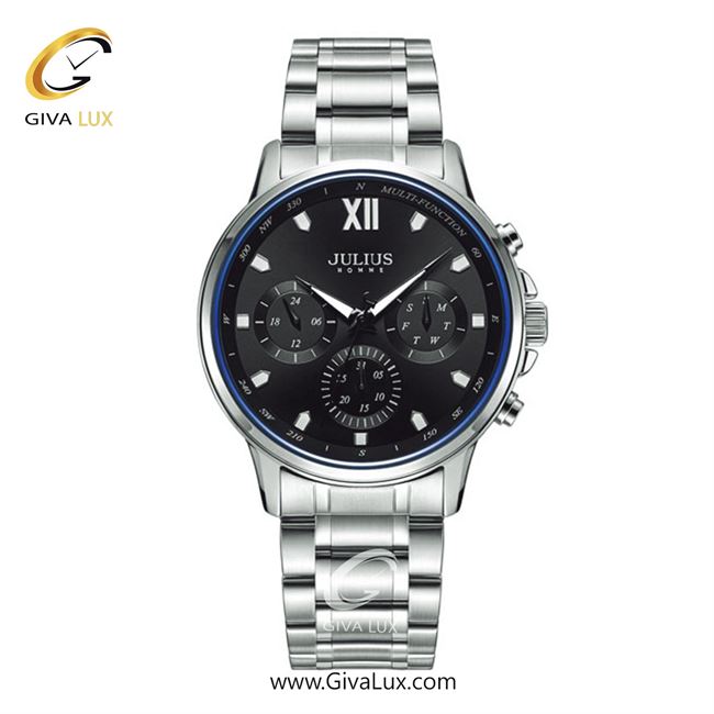 ساعت مچی اورجینال جولیوس مردانه سه موتوره فول تایم نقره ای | نقره ای | مشکی | کد رفرنس JAH-113C