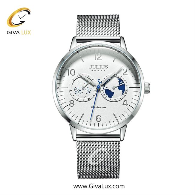 ساعت مچی اورجینال مردانه جولیوس سه موتوره فول تایم نقره ای | نقره ای| سفید| کد رفرنس JAH-117A