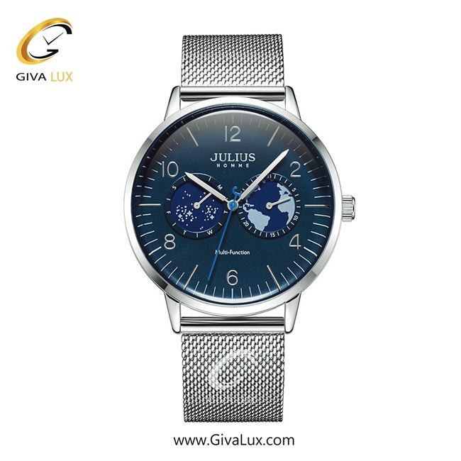 ساعت مچی اورجینال مردانه جولیوس سه موتوره فول تایم | نقره ای| آبی| کد رفرنس JAH-117B