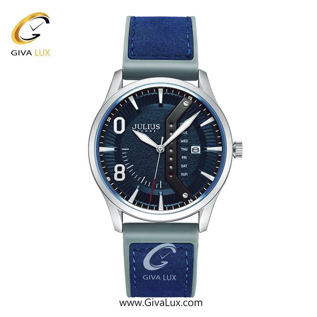 ساعت مچی اورجینال مردانه جولیوس نقره ای | آبی خاکستری-آبی| سرمه ای| کد رفرنس JAH-118A