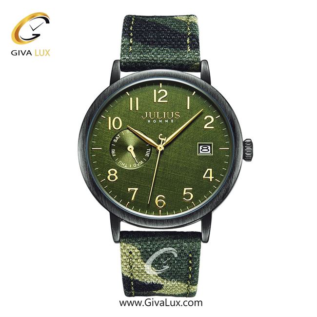 ساعت مچی اورجینال مردانه جولیوس نقره ای | چریکی| سبز| کد رفرنس JAH-125A
