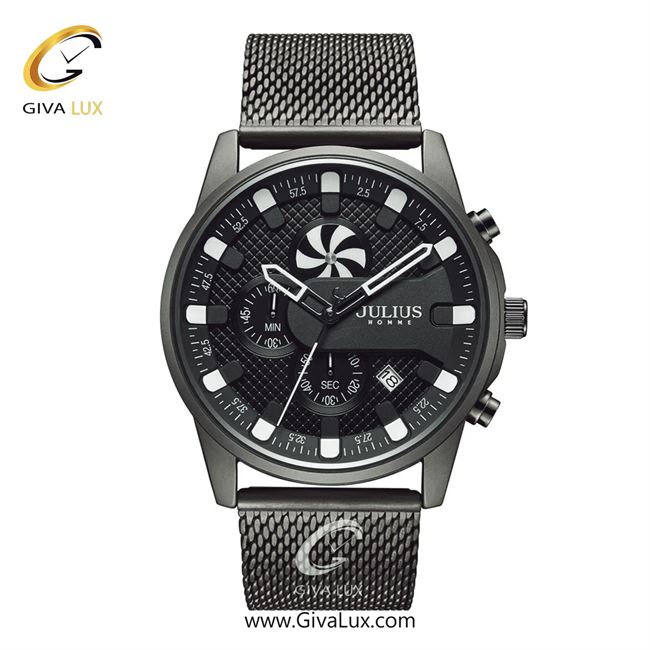 ساعت مچی اورجینال مردانه جولیوس سه موتوره کرنوگراف مشکی | مشکی| مشکی| کد رفرنس JAH-128B