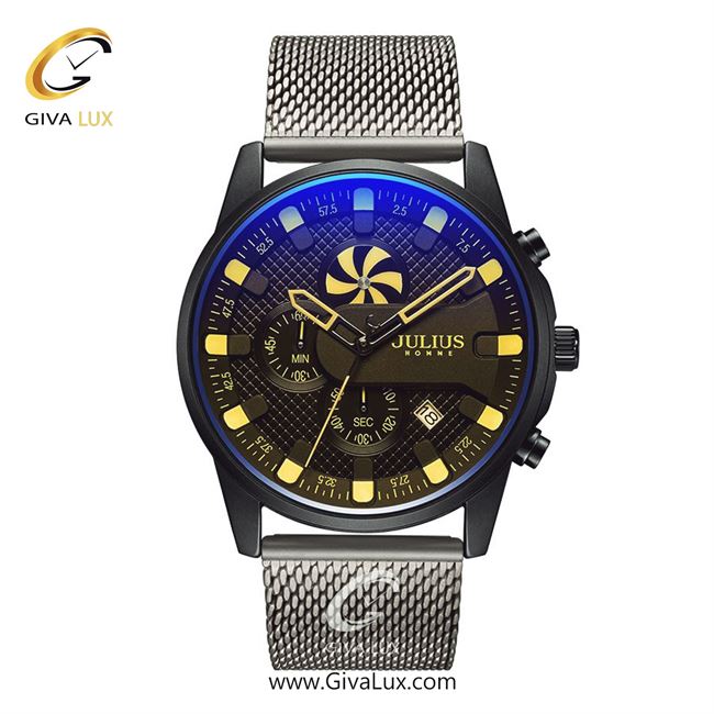 ساعت مچی اورجینال مردانه جولیوس سه موتوره کرنوگراف مشکی | نقره ای| مشکی| کد رفرنس JAH-128C