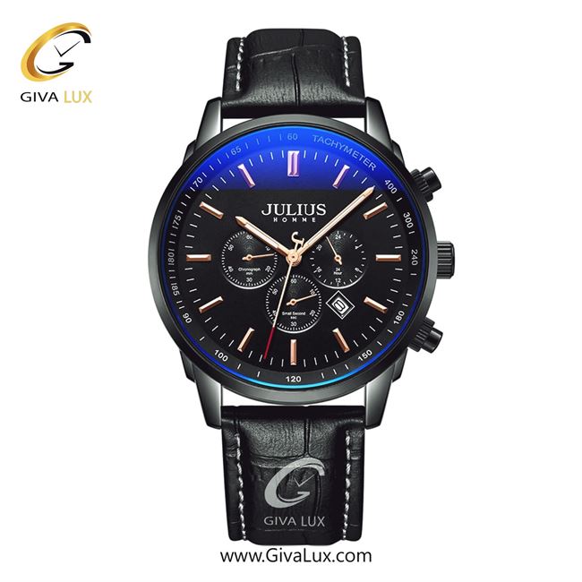 ساعت مچی اورجینال مردانه جولیوس سه موتوره کرنوگراف مشکی | مشکی| مشکی| کد رفرنس JAH-133B