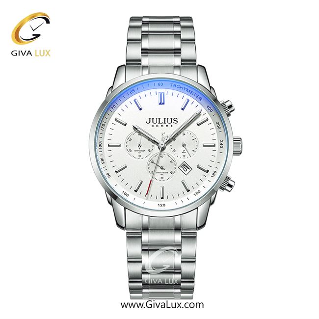 ساعت مچی اورجینال مردانه جولیوس سه موتوره کرنوگراف نقره ای | نقره ای| نقره ای| کد رفرنس JAH-133C