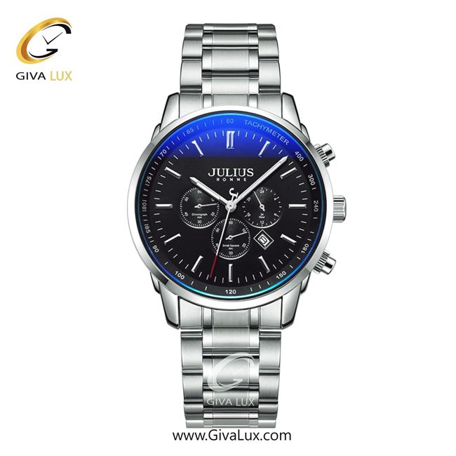 ساعت مچی اورجینال مردانه جولیوس سه موتوره کرنوگراف نقره ای | نقره ای| مشکی| کد رفرنس JAH-133D