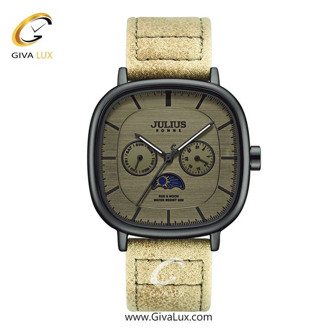ساعت مچی اورجینال مردانه جولیوس سه موتوره فول تایم تیتانیوم | بژ -کرم| خاکی| کد رفرنس JAH-149B