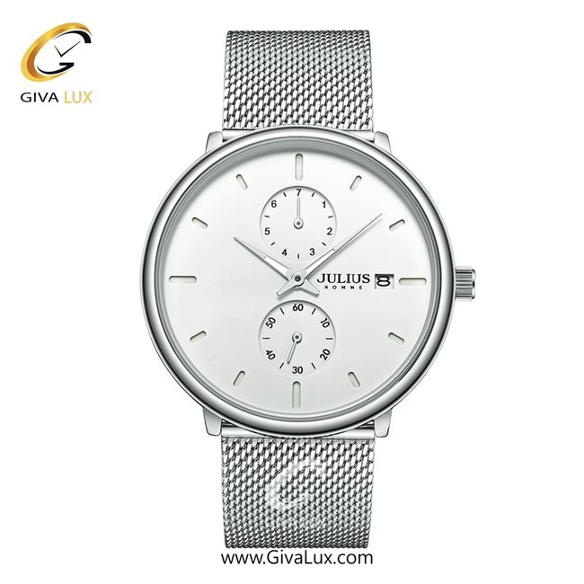 ساعت مچی اورجینال مردانه جولیوس دو موتوره زیر ثانیه نقره ای | نقره ای| نقره ای| کد رفرنس JAH-150A