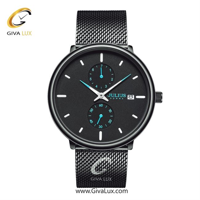 ساعت مچی اورجینال مردانه جولیوس دو موتوره زیر ثانیه مشکی | مشکی| مشکی| کد رفرنس JAH-150C