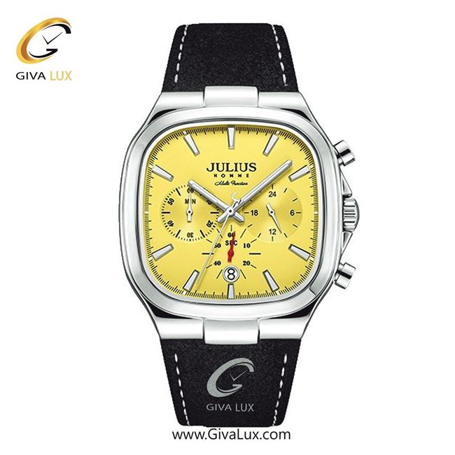 ساعت مچی اورجینال مردانه جولیوس سه موتوره کرنوگراف نقره ای | مشکی| زرد| کد رفرنس JAH-151B