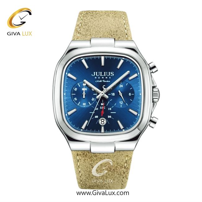 ساعت مچی اورجینال مردانه جولیوس سه موتوره کرنوگراف نقره ای | خاکی| سرمه ای| کد رفرنس JAH-151C