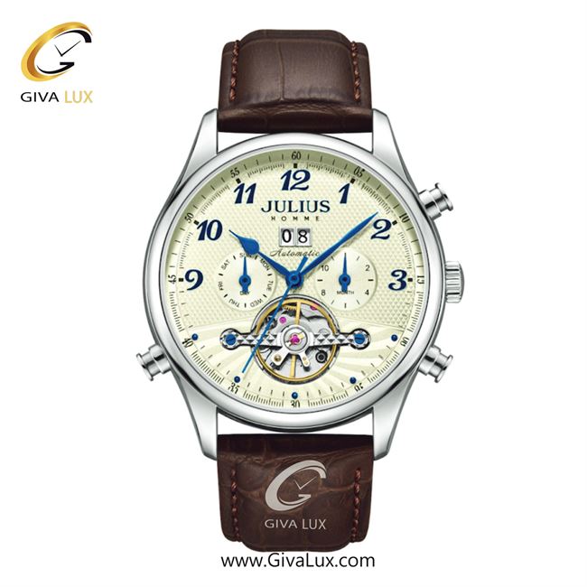 ساعت مچی اورجینال مردانه جولیوس سه موتوره فول تایم نقره ای | قهوه ای| کرم| کد رفرنس JAH-154A