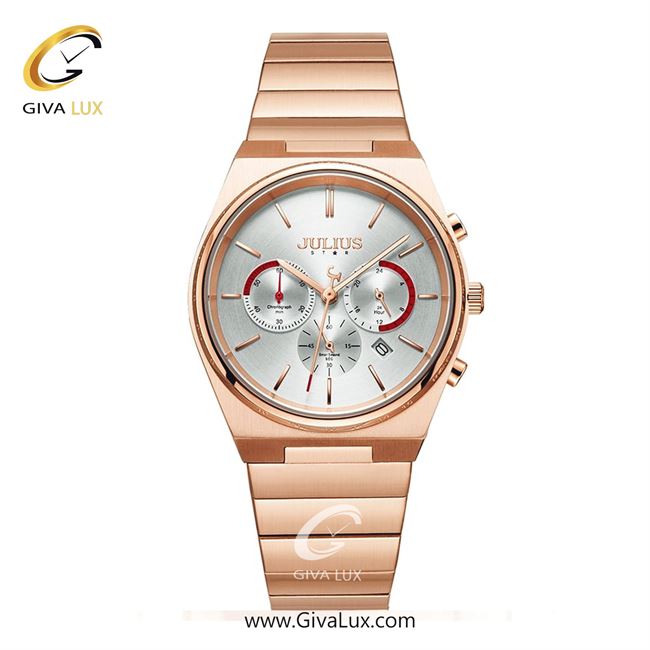 ساعت مچی اورجینال زنانه جولیوس سه موتوره کرنوگراف رزگلد | رزگلد| نقره ای| کد رفرنس JS-059A