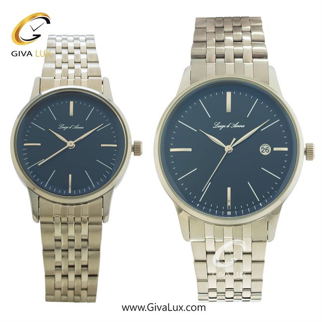 ساعت مچی اورجینال ست LdA | لوئیجی د آنا | Luigi d'Ana نقره ای | نقره ای| سرمه ای| کد رفرنس مردانه: 2335، زنانه: 2336