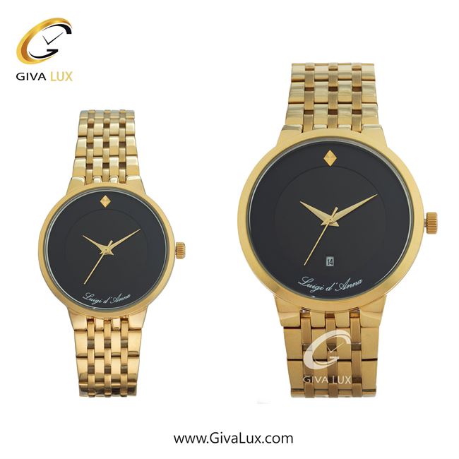 ساعت مچی اورجینال ست LdA | لوئیجی د آنا | Luigi d'Ana طلایی | طلایی| مشکی| کد رفرنس مردانه: 2358، زنانه: 2359