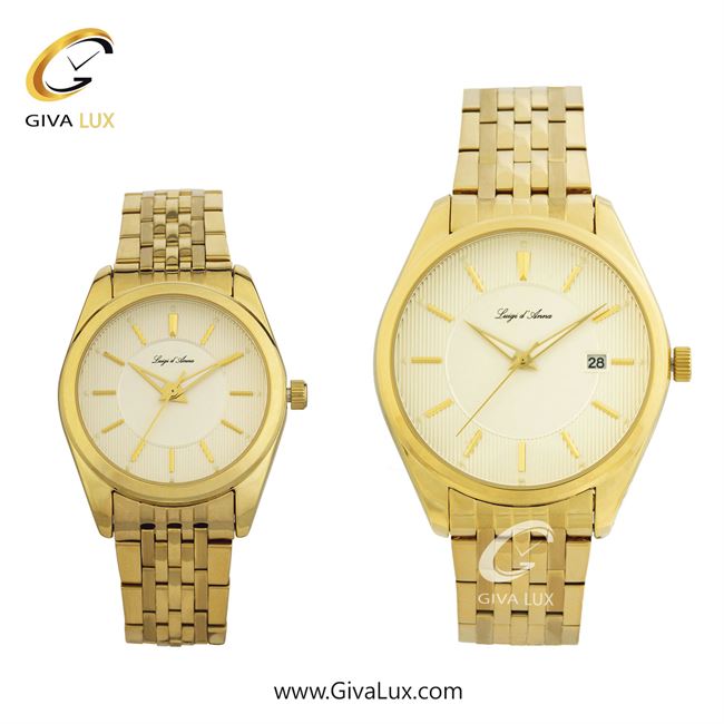 ساعت مچی اورجینال ست LdA | لوئیجی د آنا | Luigi d'Ana طلایی | طلایی| طلایی| کد رفرنس مردانه: 2360، زنانه: 2361