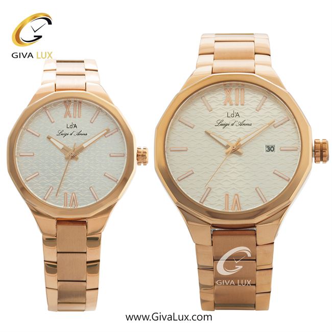 ساعت مچی اورجینال ست LdA | لوئیجی د آنا | Luigi d'Ana رزگلد | رزگلد| سفید| کد رفرنس مردانه: 2375، زنانه: 2376