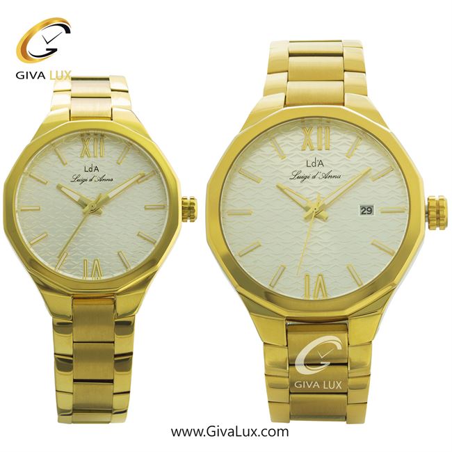 ساعت مچی اورجینال ست LdA | لوئیجی د آنا | Luigi d'Ana طلایی | طلایی| سفید| کد رفرنس مردانه: 2375، زنانه: 2376