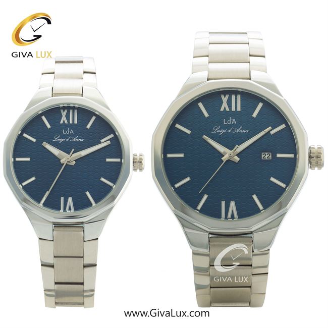 ساعت مچی اورجینال ست LdA | لوئیجی د آنا | Luigi d'Ana نقره ای | نقره ای| سرمه ای| کد رفرنس مردانه: 2375، زنانه: 2376
