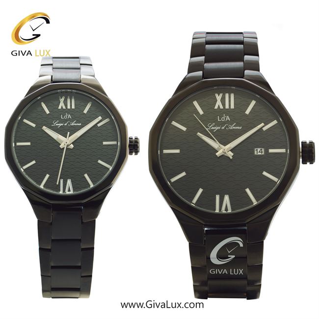 ساعت مچی اورجینال ست LdA | لوئیجی د آنا | Luigi d'Ana مشکی | مشکی| مشکی| کد رفرنس مردانه: 2375، زنانه: 2376