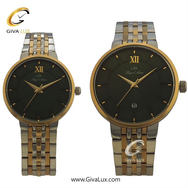 ساعت مچی اورجینال ست LdA | لوئیجی د آنا | Luigi d'Ana طلایی-نقره ای | نقره ای-طلایی| سبز یشمی تیره| کد رفرنس مردانه: 2404، زنانه: 2405
