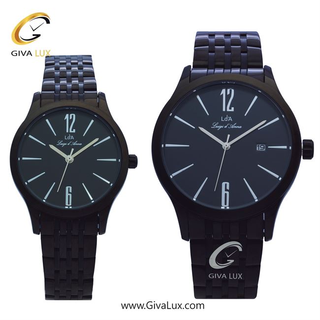 ساعت مچی اورجینال ست LdA | لوئیجی د آنا | Luigi d'Ana مشکی | مشکی| مشکی| کد رفرنس مردانه: 2419، زنانه: 2420