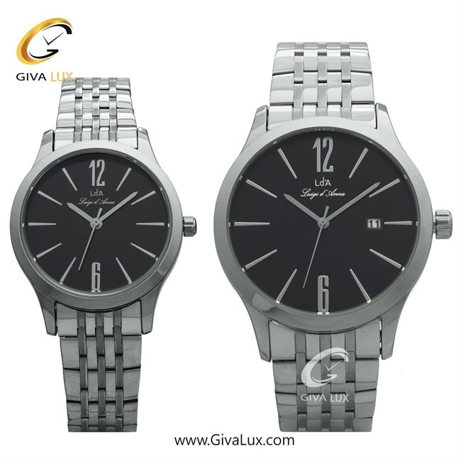 ساعت مچی اورجینال ست LdA | لوئیجی د آنا | Luigi d'Ana نقره ای | نقره ای| مشکی| کد رفرنس مردانه: 2419، زنانه: 2420