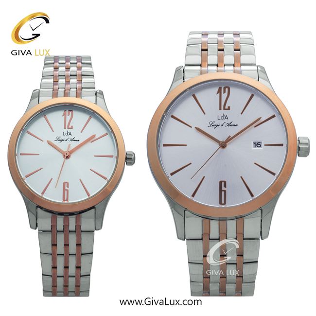 ساعت مچی اورجینال ست LdA | لوئیجی د آنا | Luigi d'Ana نقره ای-رزگلد | نقره ای-رزگلد| نقره ای| کد رفرنس مردانه: 2419، زنانه: 2420