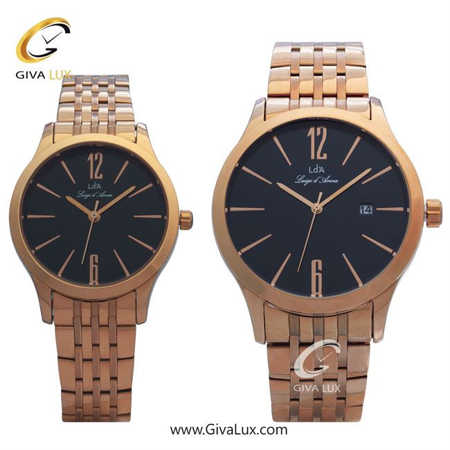 ساعت مچی اورجینال ست LdA | لوئیجی د آنا | Luigi d'Ana رزگلد | رزگلد| مشکی| کد رفرنس مردانه: 2419، زنانه: 2420