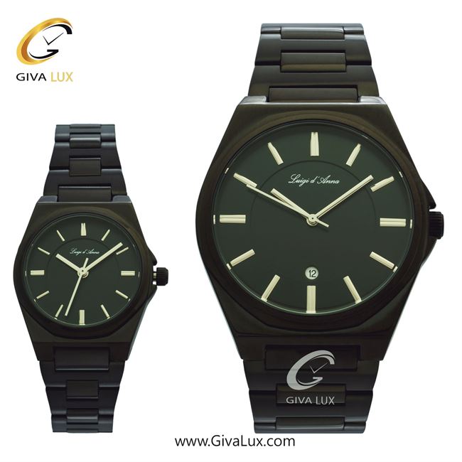ساعت مچی اورجینال ست LdA | لوئیجی د آنا | Luigi d'Ana مشکی | مشکی| سبز یشمی تیره| کد رفرنس مردانه: 2440، زنانه: 2441