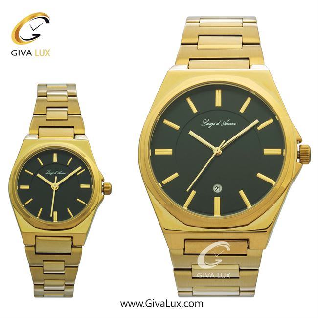 ساعت مچی اورجینال ست LdA | لوئیجی د آنا | Luigi d'Ana طلایی | طلایی| سبز یشمی تیره| کد رفرنس مردانه: 2440، زنانه: 2441
