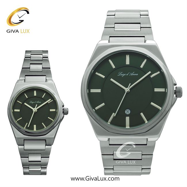 ساعت مچی اورجینال ست LdA | لوئیجی د آنا | Luigi d'Ana نقره ای | نقره ای| سبز یشمی تیره| کد رفرنس مردانه: 2440، زنانه: 2441