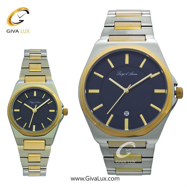 ساعت مچی اورجینال ست LdA | لوئیجی د آنا | Luigi d'Ana طلایی-نقره ای | طلایی-نقره ای| سرمه ای| کد رفرنس مردانه: 2440، زنانه: 2441