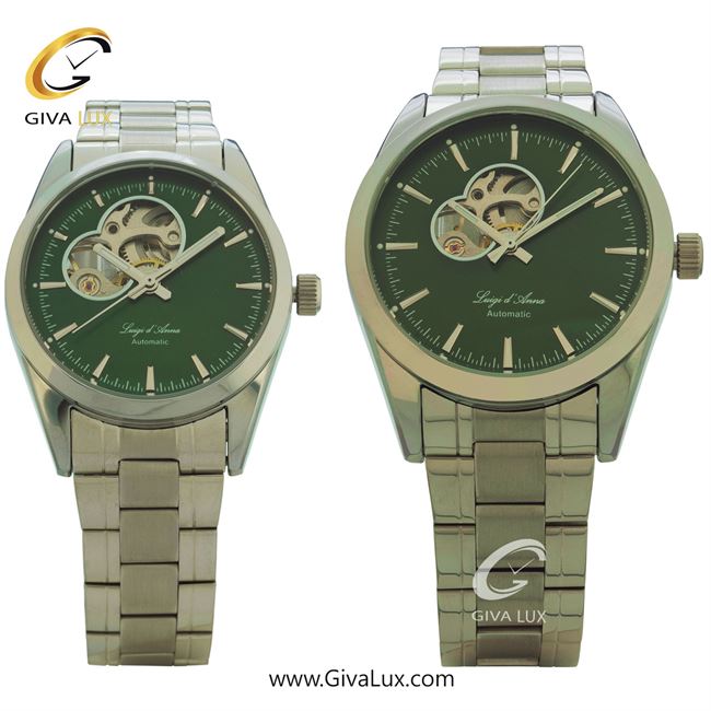ساعت مچی اورجینال ست LdA | لوئیجی د آنا | Luigi d'Ana نقره ای | نقره ای| سبز یشمی تیره| کد رفرنس مردانه: 2442، زنانه: 2443