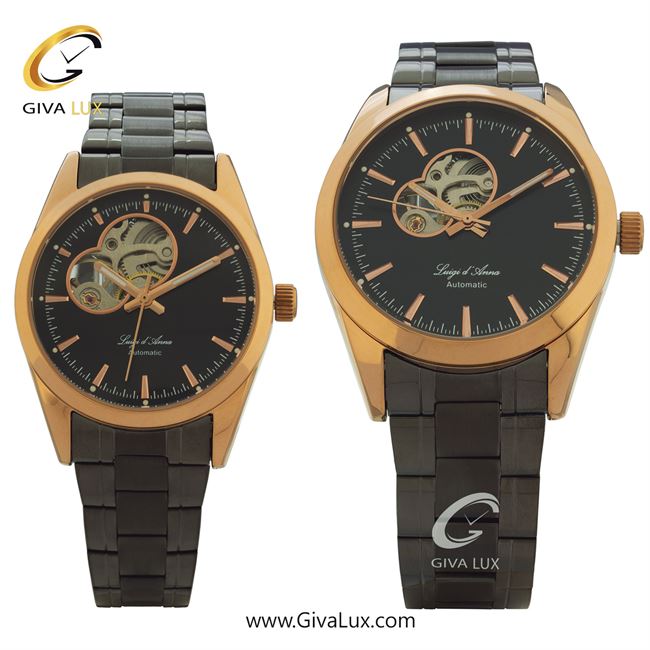 ساعت مچی اورجینال ست LdA | لوئیجی د آنا | Luigi d'Ana رزگلد | مشکی| مشکی| کد رفرنس مردانه: 2442، زنانه: 2443