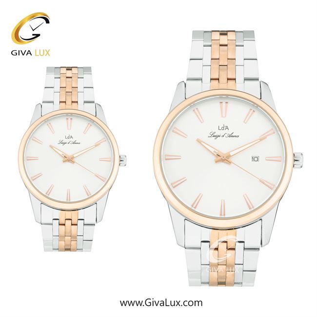 ساعت مچی اورجینال ست LdA | لوئیجی د آنا | Luigi d'Ana رزگلد-نقره ای | نقره ای-رزگلد| کرم| کد رفرنس مردانه: 2482، زنانه: 2483