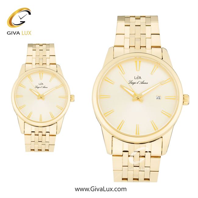 ساعت مچی اورجینال ست LdA | لوئیجی د آنا | Luigi d'Ana طلایی | طلایی| طلایی| کد رفرنس مردانه: 2482، زنانه: 2483